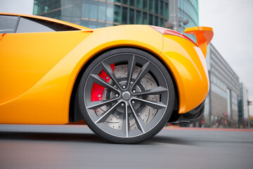 Exquisite Orange Sports Car Dominating the Urban Streetscape - obrazy, fototapety, plakaty