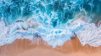 Ingelijste posters an exhilarating aerial view capturing the vast expanse of ocean waves crashing onto a sun-kissed beach © growth.ai