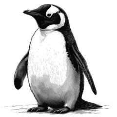 An alert penguin stands tall, its black and white - obrazy, fototapety, plakaty