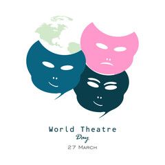 World Theatre Day vector, illustration. Expression face masks design concept. 27 march.