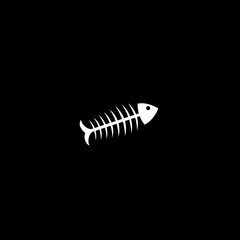 Fish bone icon simple sign. Fish bone icon on black background 