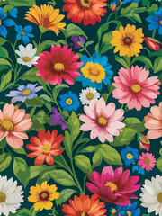 Fototapeta na wymiar Seamless floral pattern: A Vivid Spring Floral Symphony