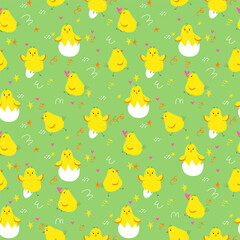 Seamless vector pattern with hatched little cute chickens. Print for children textiles, packaging, fabric, wallpaper, packaging.
