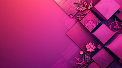 Pink abstract background with flowers and cube blocks