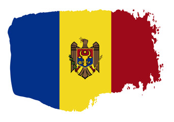 Moldova flag with palette knife paint brush strokes grunge texture design. Grunge brush stroke effect