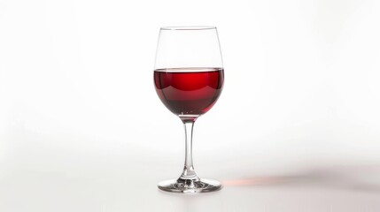 On a white background, a glass of red wine is displayed