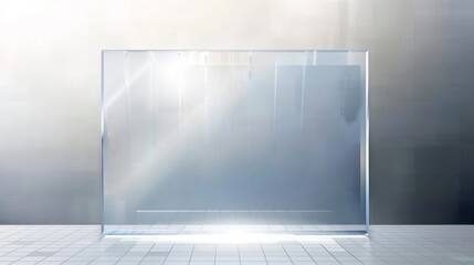 The transparent glass background has an acrylic and glass texture with glares and light. The realistic transparent glass window is in a rectangle frame.