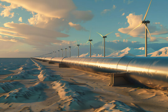 hydrogen pipeline with wind turbines