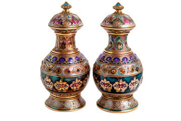 A Pair of Russian Gilded Silver and Shaded Enamel Perfume on Transparent Background