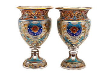 A Pair of Russian Gilded Silver and Shaded Enamel Standing Vase on Transparent Background