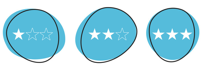 3 blaue Sterne Icons: Bewertungen - Button Banner