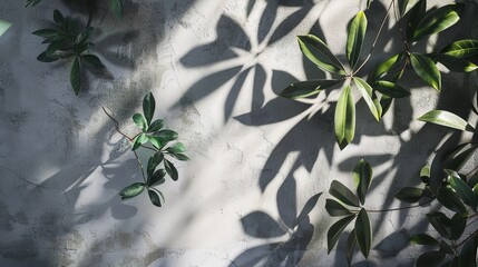 "3D Render of Shadow Leaves on Concrete Wall Background"

