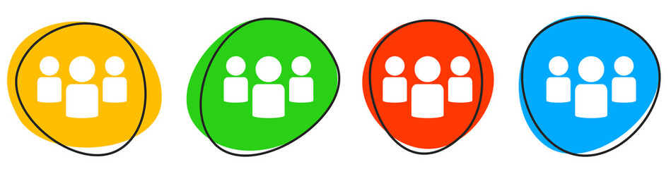 4 bunte Gruppen Icons - Button Banner