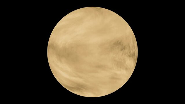 The planet Venus rotates around its axis on a black background, 3D rendering.