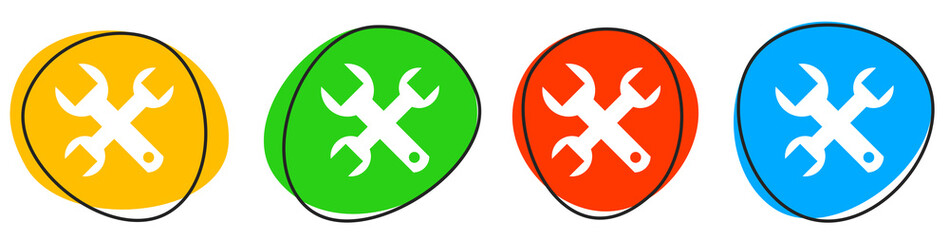 4 bunte Werkzeug Icons - Button Banner - obrazy, fototapety, plakaty