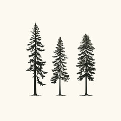 Redwood tree | Minimalist and Simple set of 3 Line White background