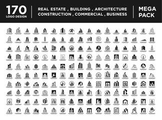 Mega Pack Real Estate , Building , and Architecture Logo Vector Designs , 170 Logo Set Real Estate Commercial 