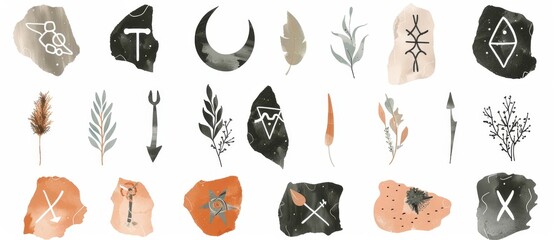 Runes of vikings and norse islanders. Magic talismans hand drawn as psalms. Modern runes of vikings. Galdrastafir, mystic signs of early North magic. - obrazy, fototapety, plakaty