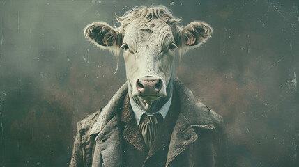 Cow in clothes. Man with a head of an cow, generative ai