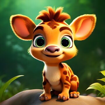 A smiling cute 3D cartoon young Mountain bongo with big round sparkling eyes