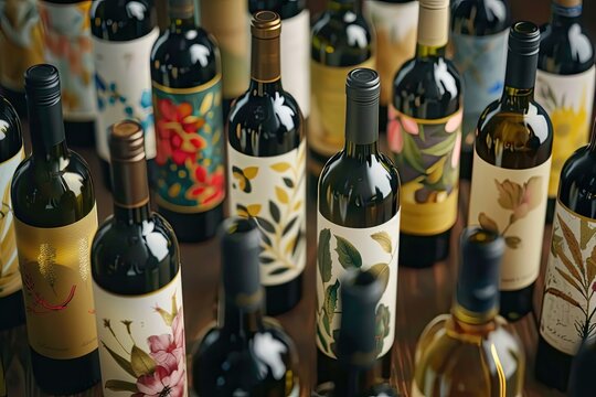 Variety of wine bottles with artistic labels