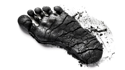 Human envoironmental footprint made of carbon / charcoal, carbon footprint concept cut out and isolated on a white background