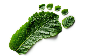 Human envoironmental footprint made of leaves, carbon footprint concept cut out and isolated on a white background