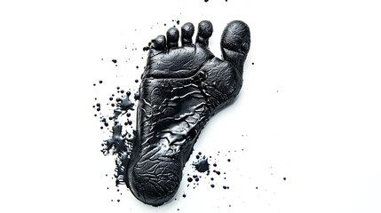 Human envoironmental footprint made of crude oil, dirty carbon footprint concept cut out and isolated on a white background