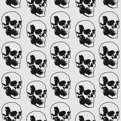 Skull Seamless Pattern Vector Design. Horror Death Metal Background.