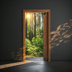 An open wooden frame in which you can see beautiful nature.