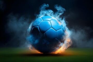 Blue football in the smoke