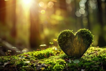 Serene Woods Affection: Mossy Heart, AI Generative
