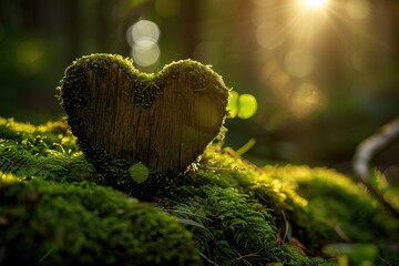 Forest Eternity: Wooden Mossy Heart, AI Generative
