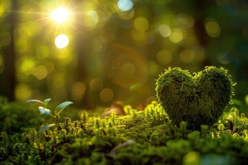 Mossy Woodland Dream: Sunlit Heart, AI Generative
