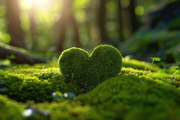 Forest Glade Affection: Sunlit Mossy Heart, AI Generative
