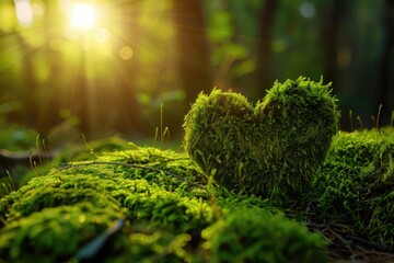 Enchanted Woods Affection: Mossy Heart, AI Generative
 - obrazy, fototapety, plakaty
