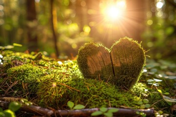 Whispering Woods Romance: Mossy Heart, AI Generative
