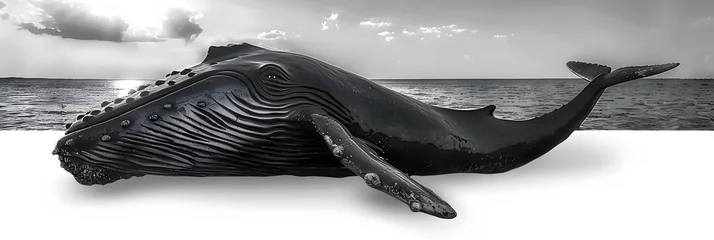 Foto op Aluminium a black and white photo of a fake whale that looks like it has it's head out of the water. © john