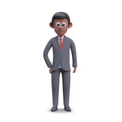 Dark skinned man in office suit. Vector businessman standing on white background