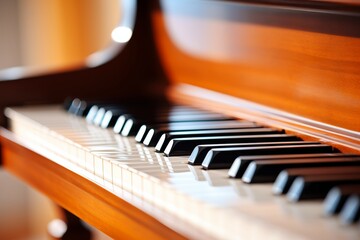 Detailed close up of piano keys showcasing and emphasizing individual notes on the keyboard