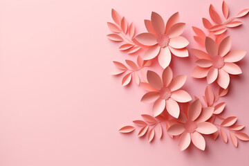 Obraz premium Paper cut flowers and leaves, Fresh spring nature background. Floral banner, poster, flyer template with copy space.