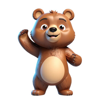 3d rendering of cartoon bear on Isolated transparent background png. generated with AI