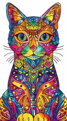 Psychedelic Feline: A Colorful Cat Tapestry