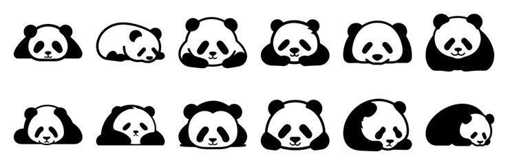Fototapeta premium Panda silhouette set vector design big pack of illustration and icon