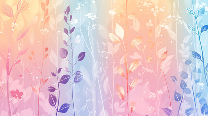Watercolor-style colorful leaves branches, shiny abstract background - obrazy, fototapety, plakaty