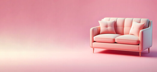 Sofa, pastel colors, isolated on a Pink background, Modern stylish sofa, Furniture, interior...