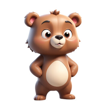 3d rendering of cartoon bear on Isolated transparent background png. generated with AI