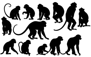 set of a monkey silhouette vector illustration