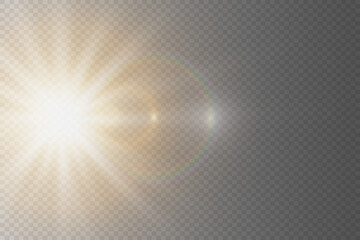 Special lens flash, lighting effect. The flare flashes with rays of light. On a transparent background.