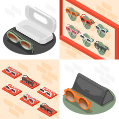 Sunglasses illustrations in isometric view